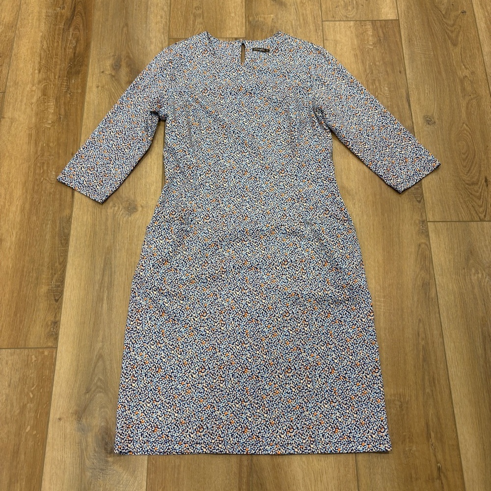 🌟J MCLAUGHLIN🌟 GEO CATALYST CATALINA CLOTH 3/4 SLEEVE KNIT SHEATH DRESS BLUE M